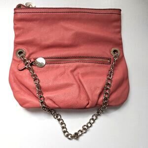 Vintage Ann Taylor Loft Genuine Leather Salmon Clutch w/ Convertible Chain Strap